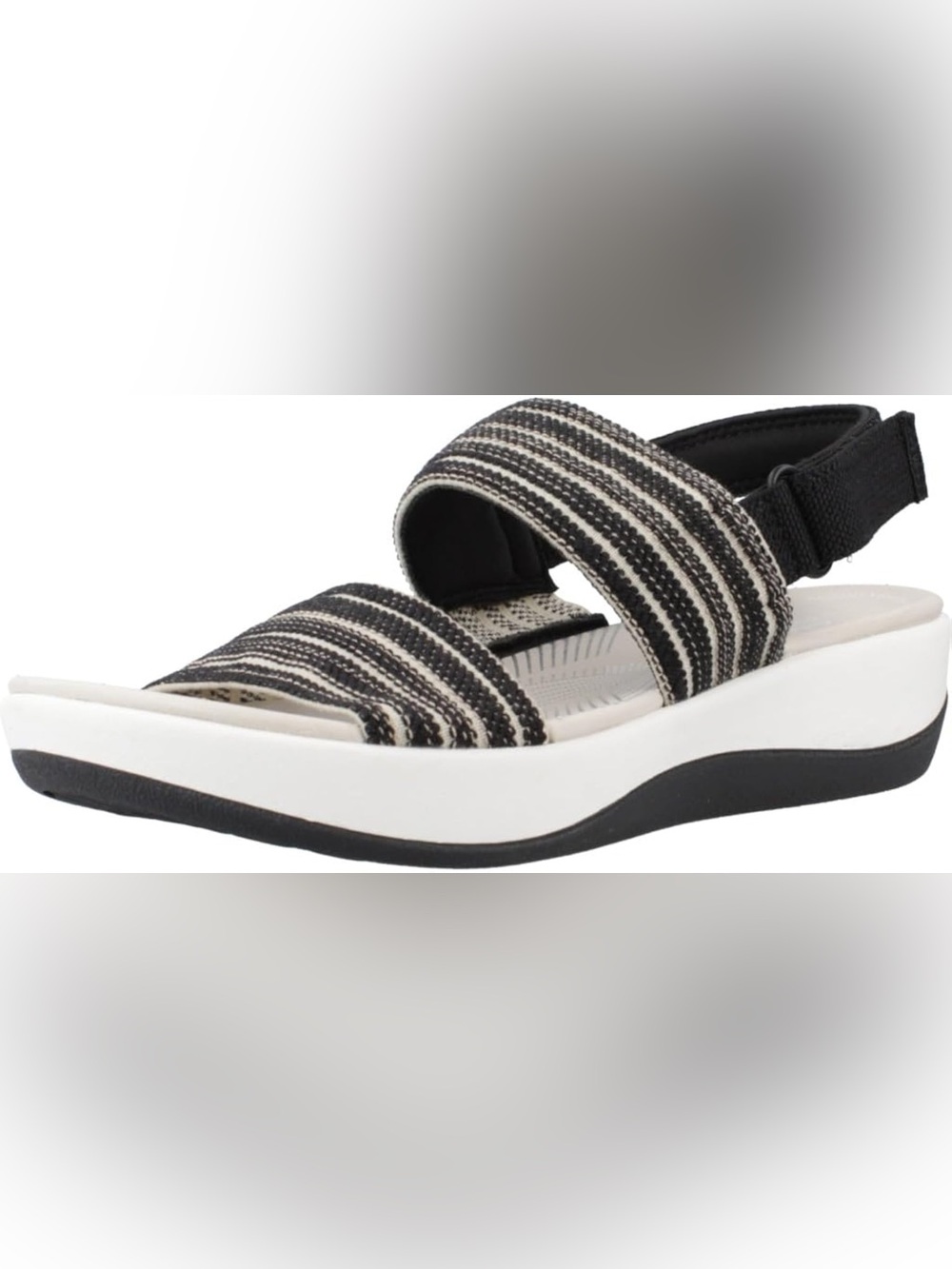 Clark’s Cloud stepper Arla Stroll Black and White Striped Slide Sandals